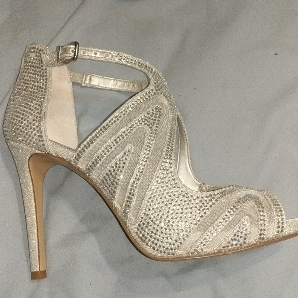 Silver Rhinestone & Mesh open toe heels - Picture 4 of 5